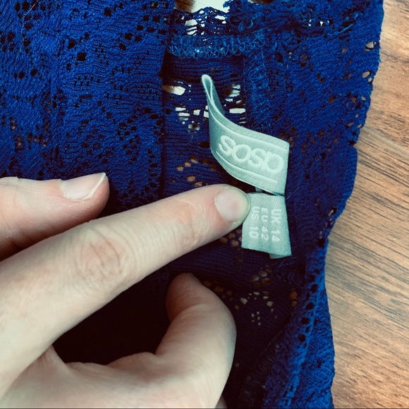 ❌ASOS Lace Long Sleeve Fit & Flare Dress Navy Sz 10 - Picture 8 of 8